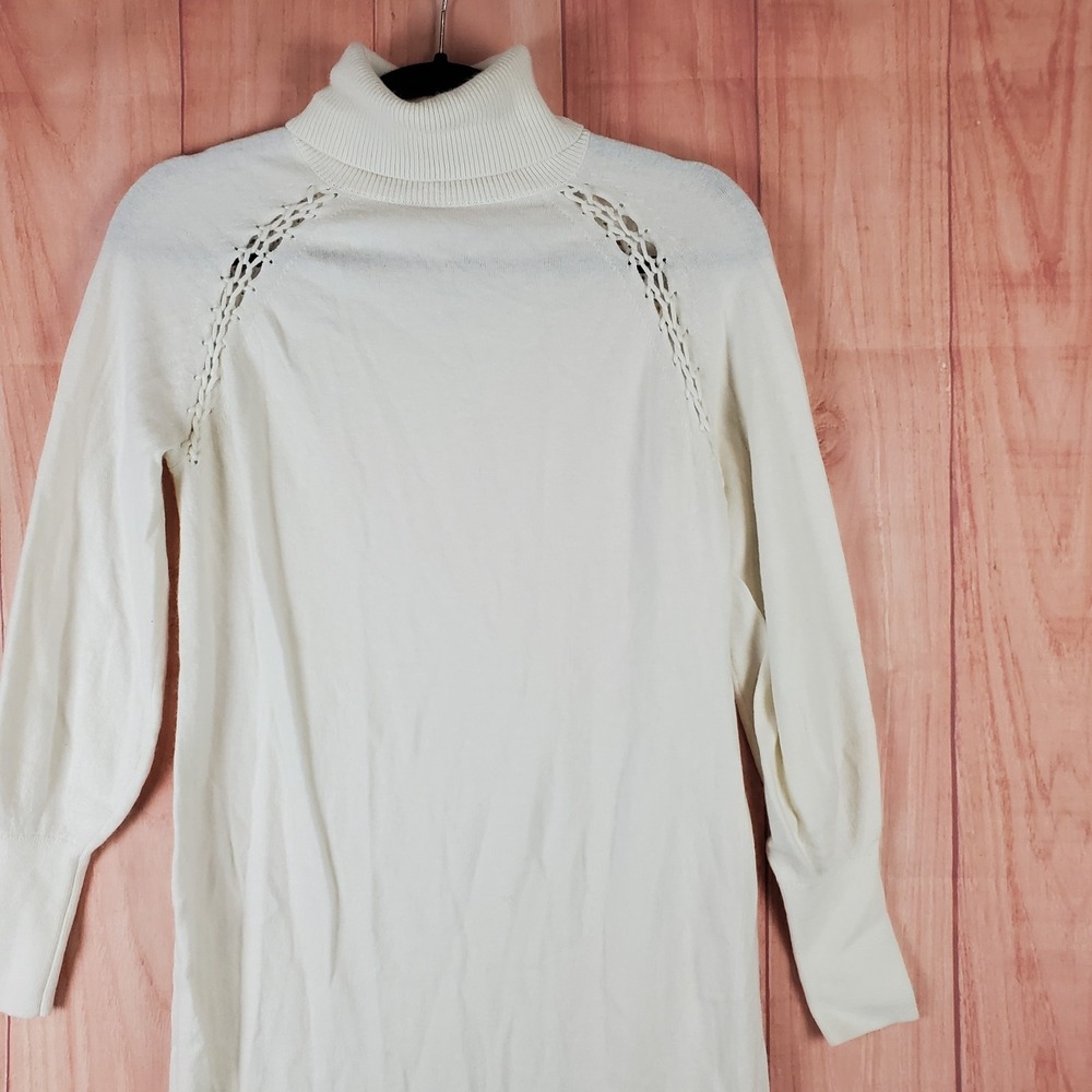 Ted Baker Sweater Dress Womens 1 White Viscose Knit Raglan Sleeve Turtleneck - Picture 3 of 10